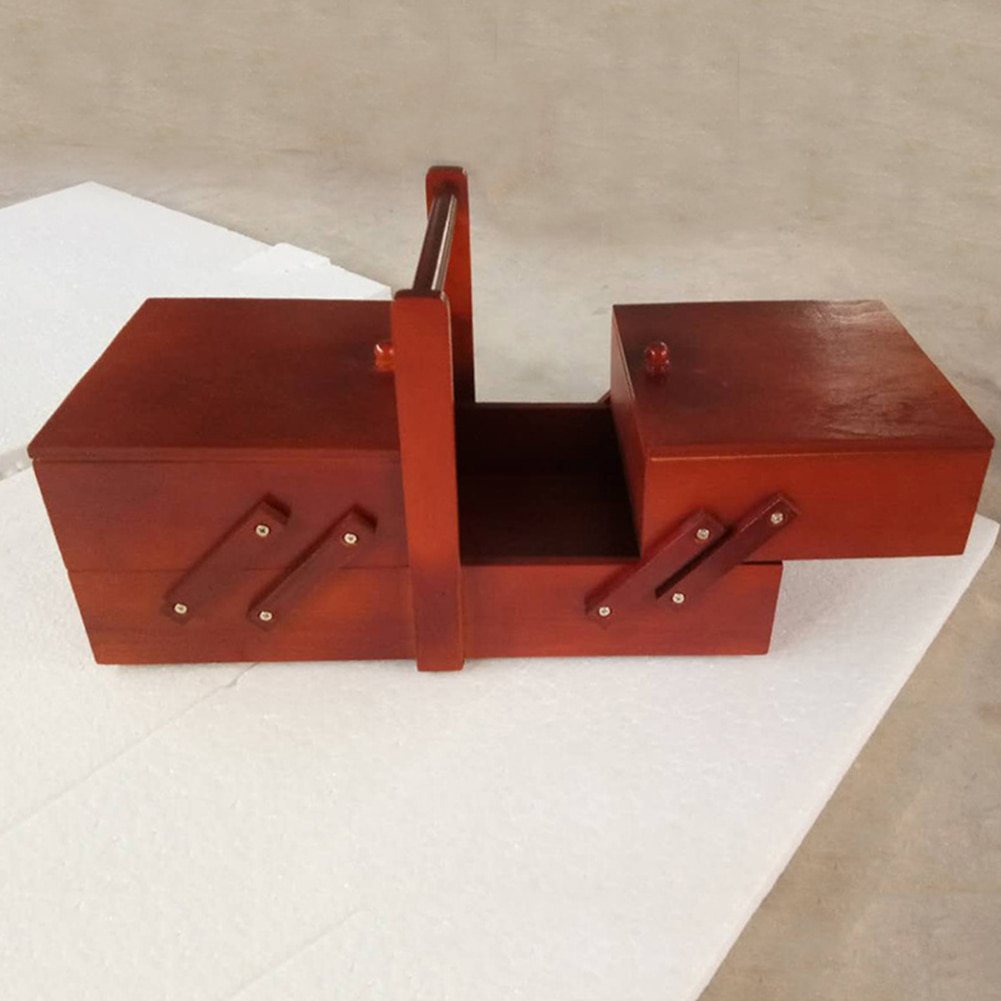 Vrijdragende Thuis Cosmetische Case Grote Capaciteit Met Handvat Houten Naaidoos Shabby Organizer Multi Layer Opslag Reizen Vintage