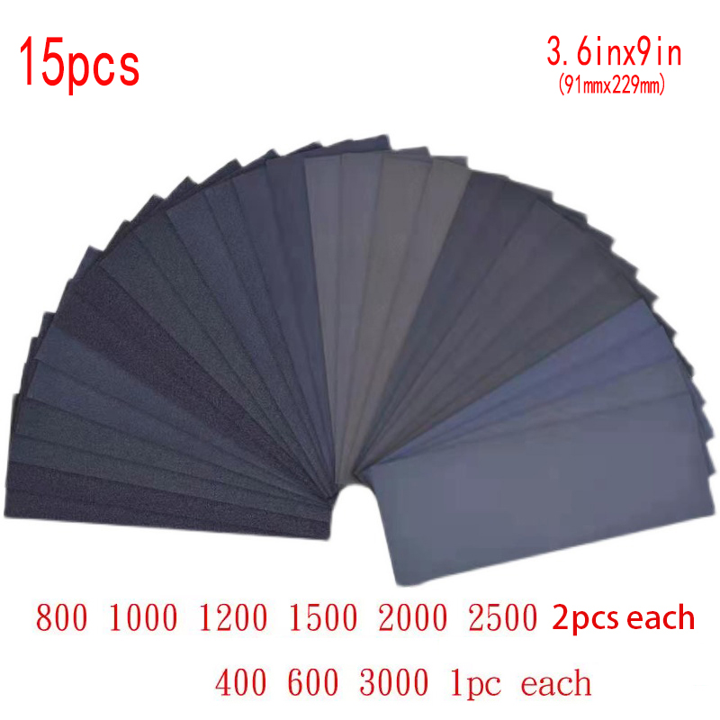15 stk 400-3000 fint sandpapir, assortert vått og tørt sandpapir, variert pakke for tresliping, metall, polering, ark, slipeverktøy: Default Title