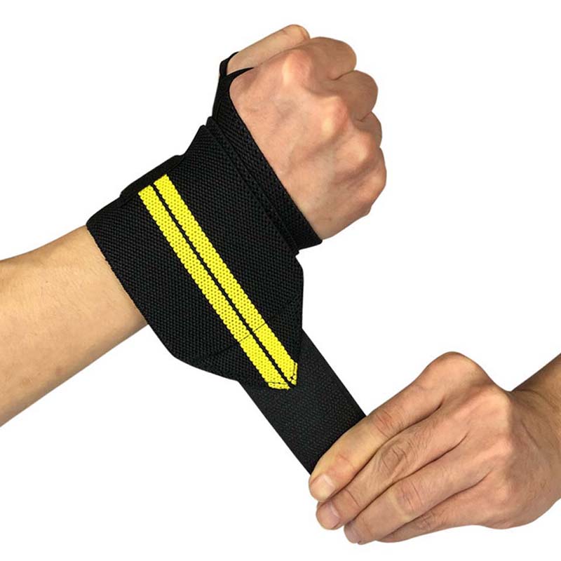 1 st tyngdlyftande handledslindor tumstödsremmar gym lindande handledsarmband fitness crossfit sportarmband handband: Svart med gult