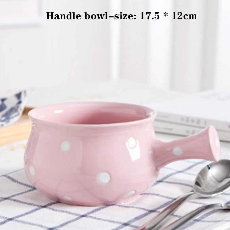 Porcelain Dishes Cutlery Dinner Plate Polka Dot Dishes Cute Dessert Salad Rice Noodle Soup Bowl Breakfast Steak Tray Snack Dish: Pink-C    800