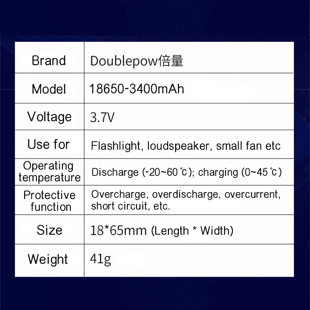 100% Originele Doublepow 18650 3.7V 3400Mah 18650 Oplaadbare Lithium Batterij Voor Zaklamp Batterijen