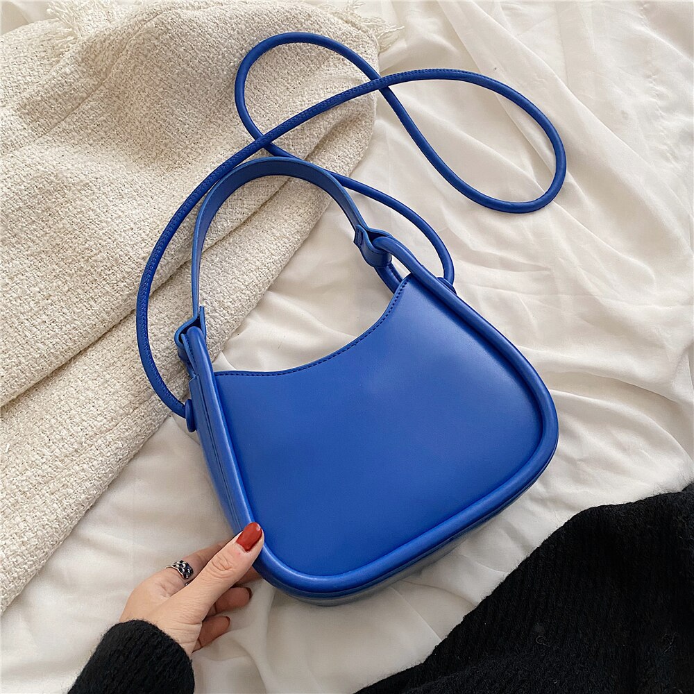 Burminsa Trendy Small Armpit Shoulder Bags For Women Brand Half Moon Crossbody Ladies Purses And Handbags Spring 2022: Blue