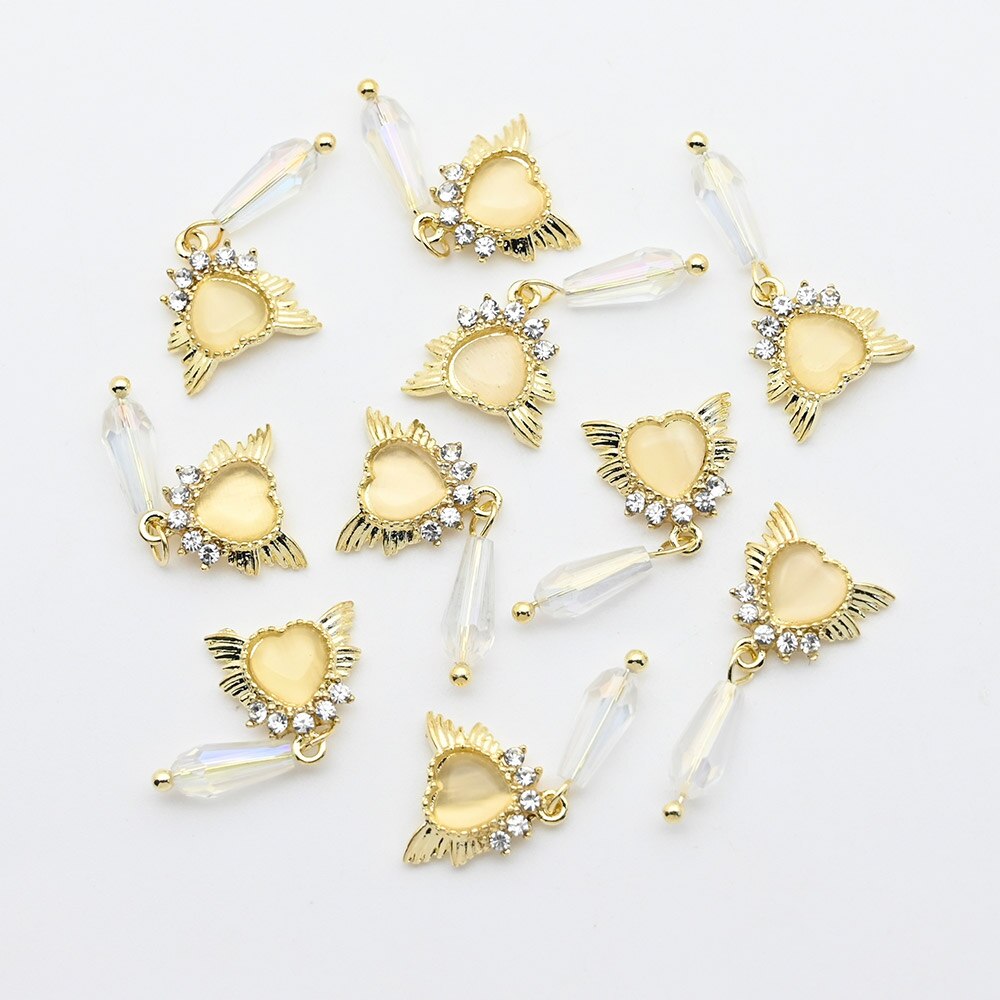 10pcs-Heart Jewelry Nail Dangle Charms Angel With Pearls+Rhinestones Decors For Acrylic Nails 18 Manicure Decorations #F2
