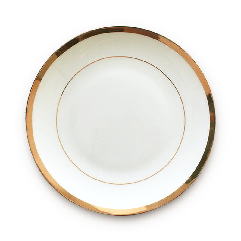 Keramisk tallerken middagsbrett vajillas sirkulær hvitt gull kantplate restaurant servise tallerken servise tallerken biff flat tallerken 1 stk