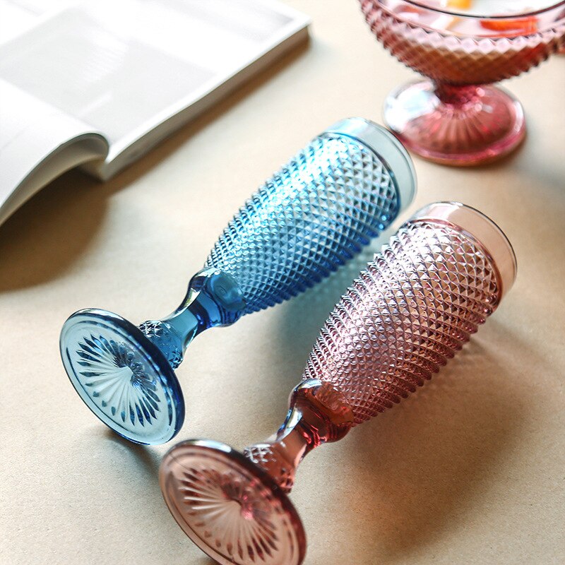 Copa de vino tinto en relieve de estilo europeo, copa de Color, decoración de boda, copa de vino, vaso de agua para el hogar