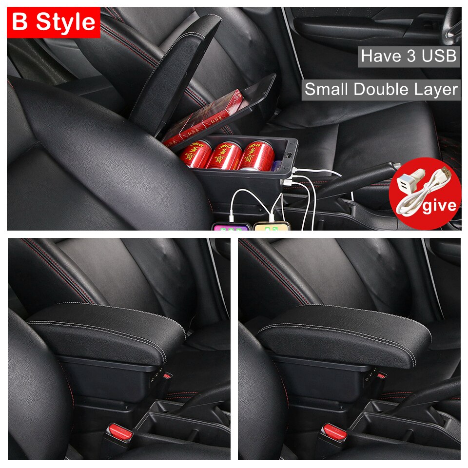 For Toyota Avanza Armrest Box Center Console Modification Accessories Double Raised Cup Holder Ashtray Large Space USB Interface: B White Line 3 USB