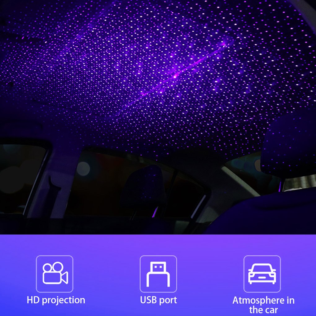 Luz de proyección de techo de coche, proyector de techo Interior, luz LED de ambiente ajustable USB portátil, luz roja
