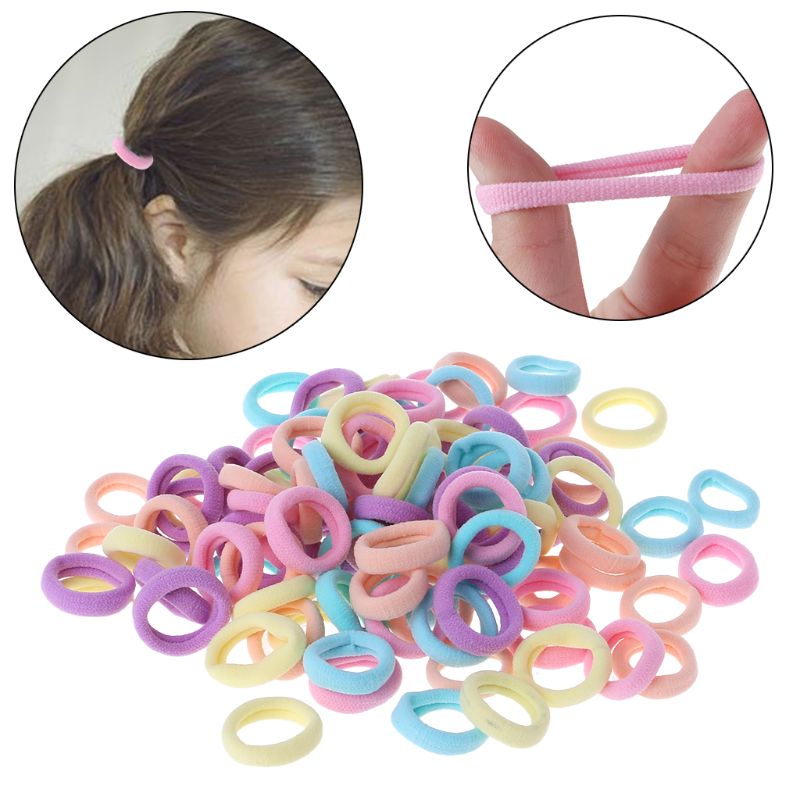 100 100 Stks/set Haarband Meisjes Paardenstaart Elastische Soft Nylon Hoofdband Hoofddeksels Snoep Kleur Schattige Mode Accessoires Kids Kinderen