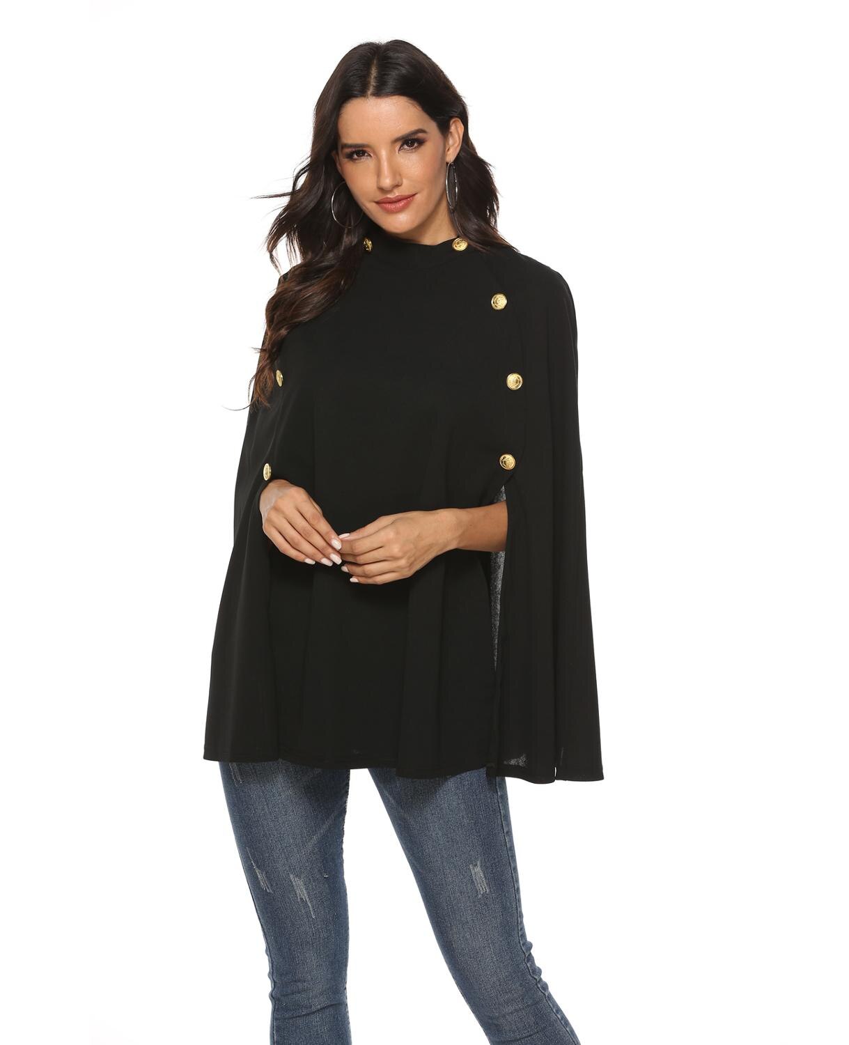 Amerikaanse Stijl Stand-Up Kraag Double-Breasted Mouwloze Volleyed Cape Effen Kleur Windjack
