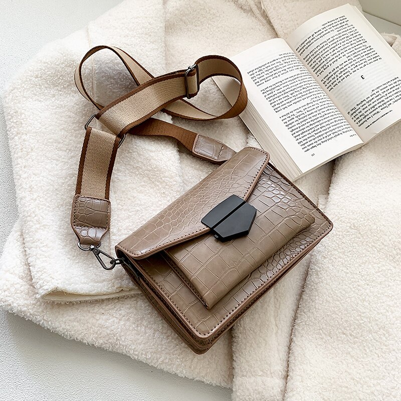 Stijl Mini Handtas Dames Mode Kleine Tas Eenvoudige Stijl Schoudertas Retro Brede Schouderriem Messenger Bag Portemonnee