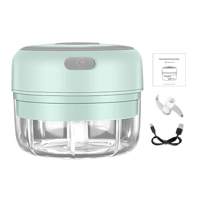 100/250ml Mini USB Wireless Electric Garlic Masher Press Mincer Vegetable Chili Meat Grinder Food Chopper Kitchen Tools: 100ML Green