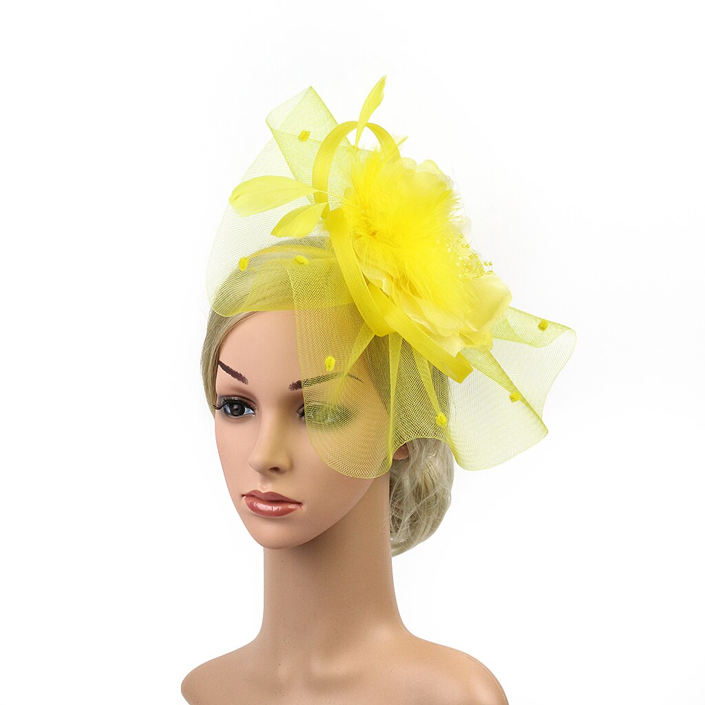 Fascinators Hat Flower Feather Net Mesh Kentucky Derby Tea Party Headwear with Hair Clip and Hairband for Women Purple Red Green: Yellow