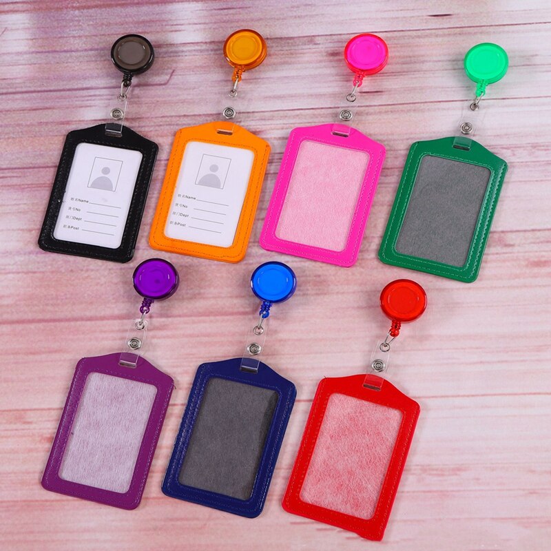 Work Card Student ID Card Holder Work Badge Card PU Card Case Card Holder with Retractable Badge Clip