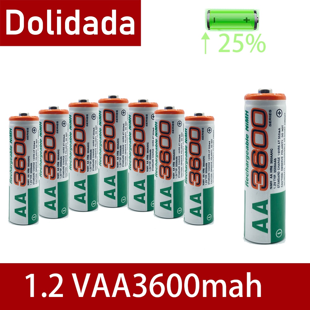 Dolidada 100% AA battery 3600 mAh rechargeable battery, 1.2 V Ni-MH AA battery, suitable for clocks, mice, computers