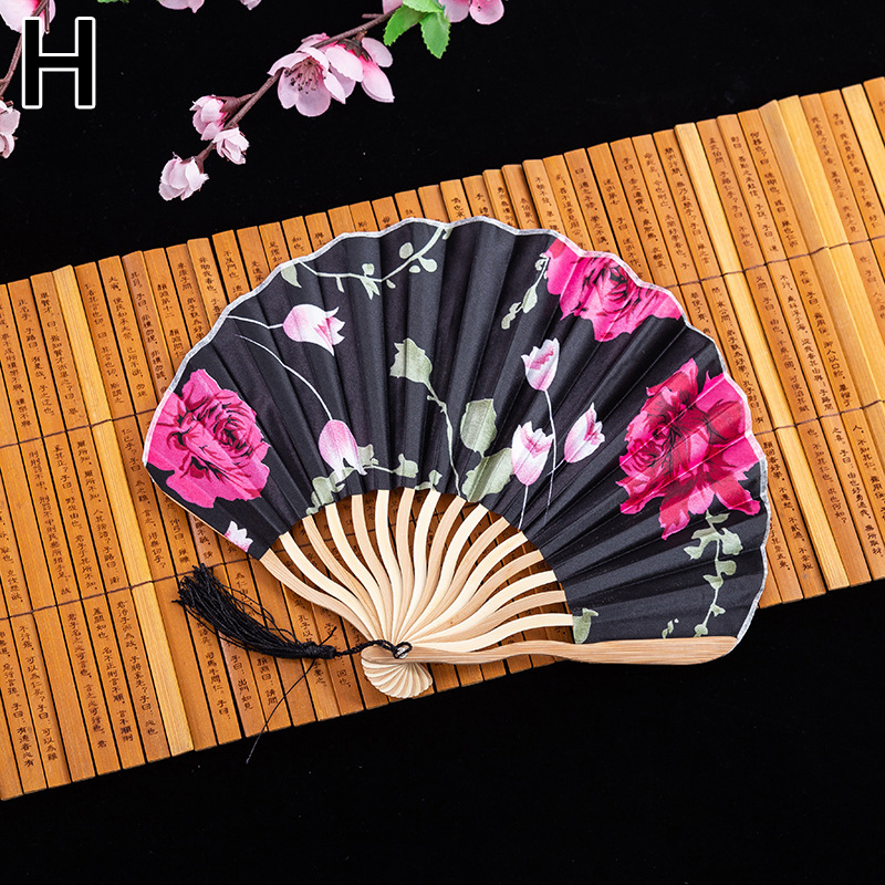 Chinese Classic Folding Fan Hand Held Fan Bamboo Paper Folding Fan Party Wedding Decor Vintage Portable Dance Folding Hand Fans: H