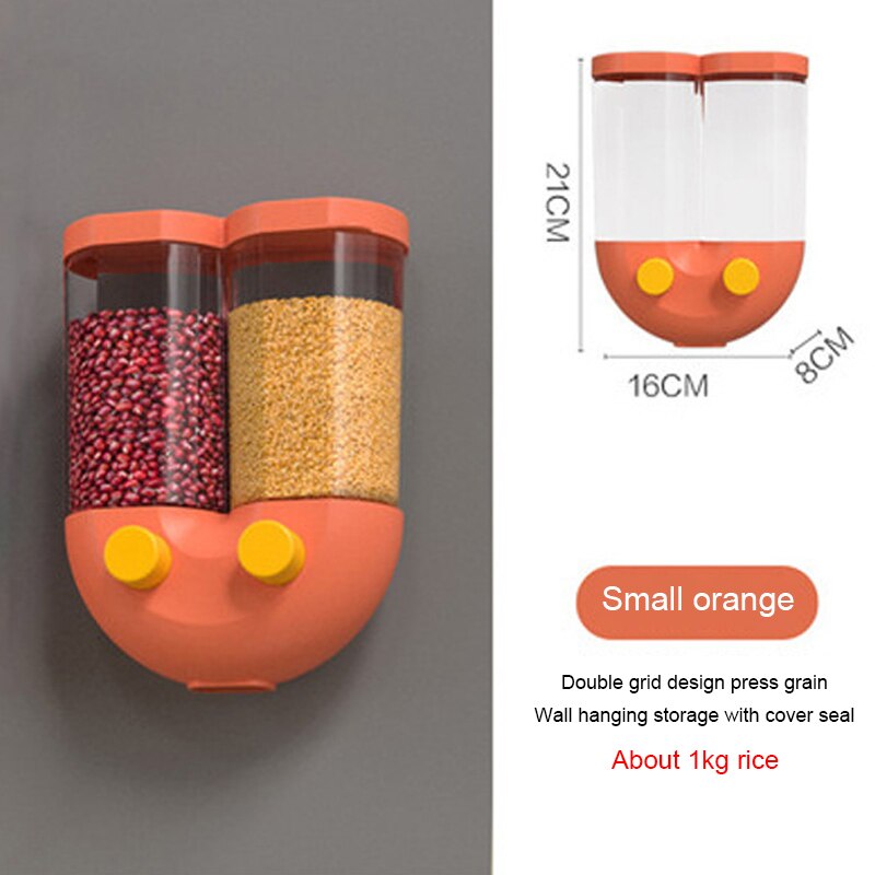 Wall-mounted Grain Storage Box Airtight Household Kitchen Bean Divot Rice Barrel Grain Storage Tank Kitchen Supplies: orange S
