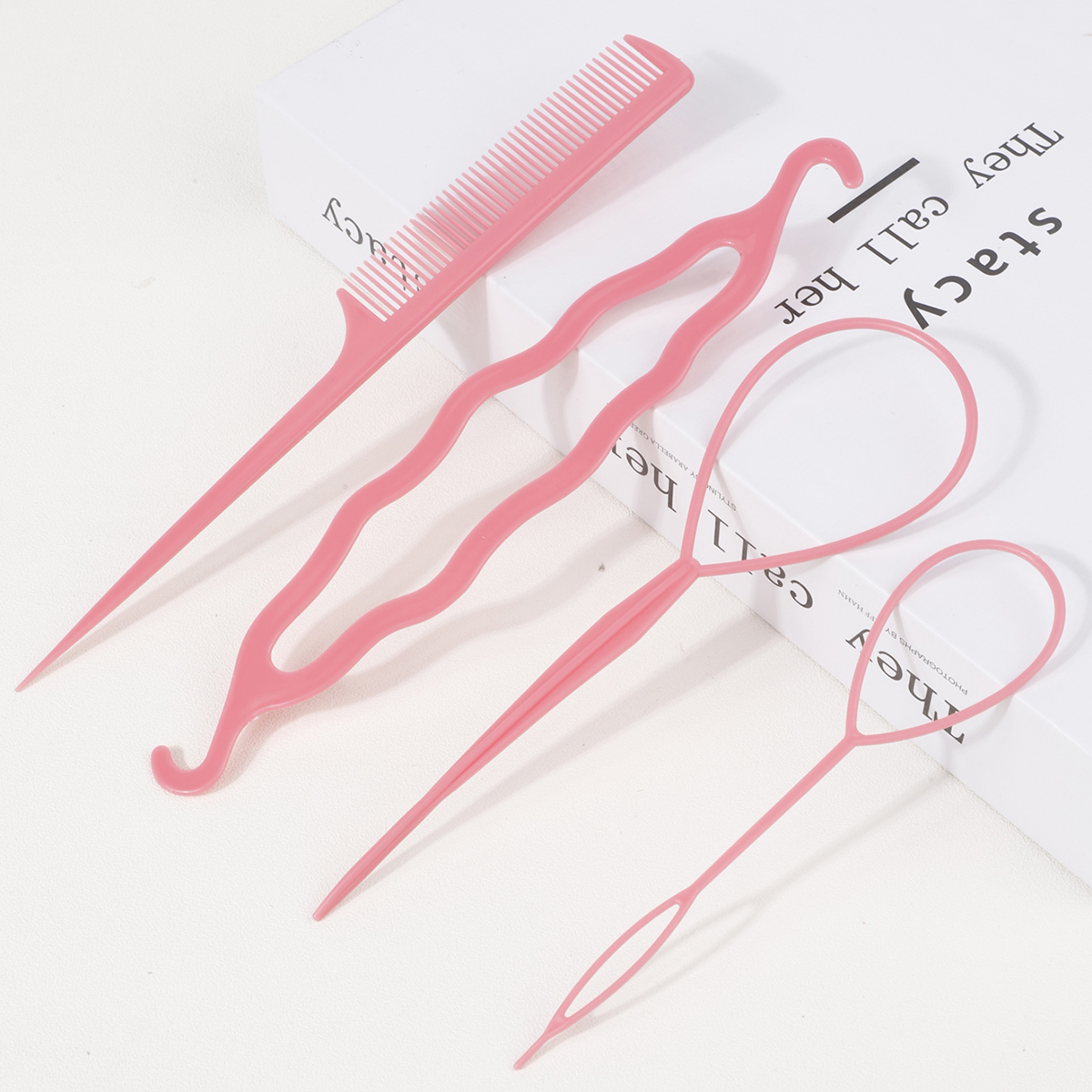 Ensemble de coiffure 4 pièces, coupe-élastique, peigne à queue de souris, outils de coiffure, accessoires de tresse de cheveux, fabricant de queue de cheval: green