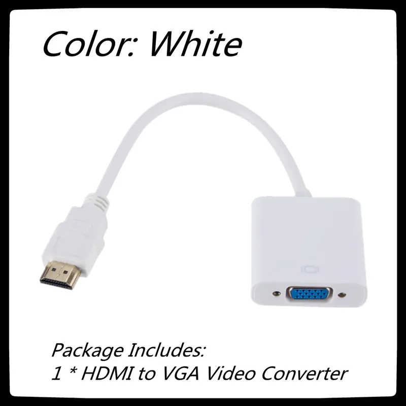 Convertidor de Cable VGA para tableta, portátil, PC, TV, 1080P, compatible con HDMI, adaptador Digital analógico, macho a hembra: Blanco