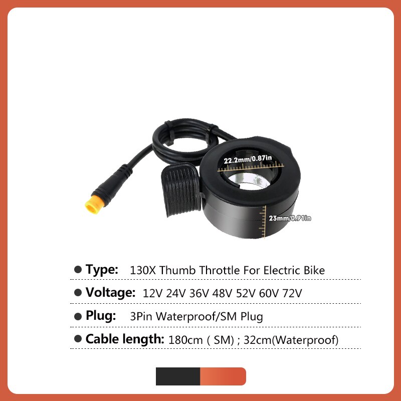 Elektrische Fiets 130X Thumb Throttle 12V24V36V48V60V72V Sm/Waterdichte Plug Ebike Links/Rechts Fiets Gaspedaal Accessoires