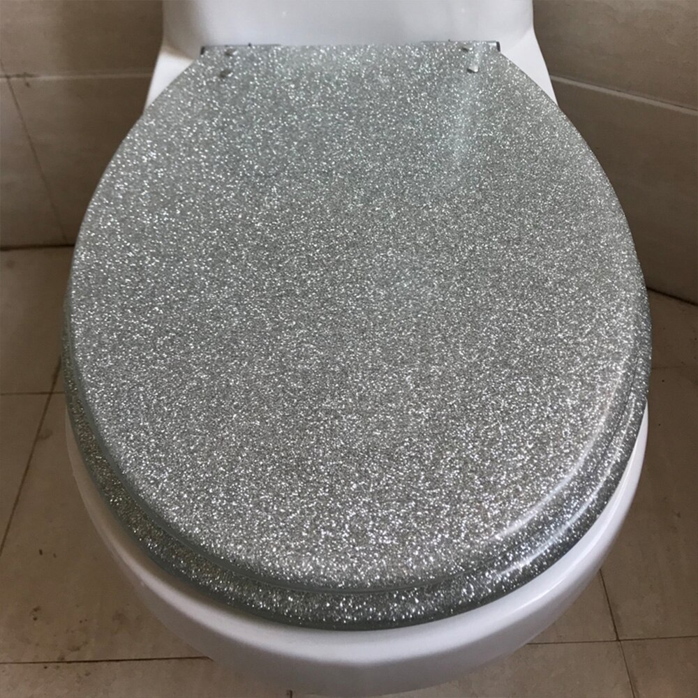 40*33CM High-grade Glitter Silver Color Stainless Steel Slow Down Hinge Resin Toilet Seat Cover Suitable For U,V Shaped Toilet