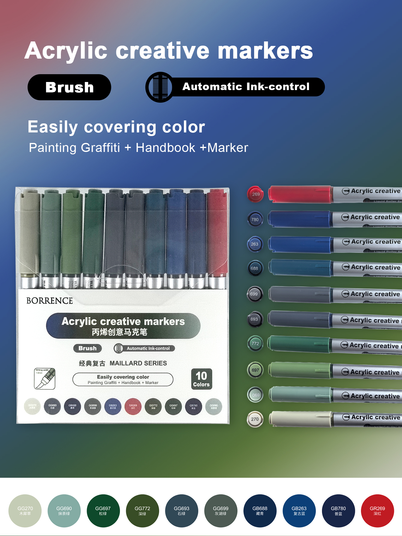 120/10 Color Acrylic Brush Markers Set Automatic Ink Control Soft Brush Paint Art Markers For Manga Graffiti Art School Supplies: Blue