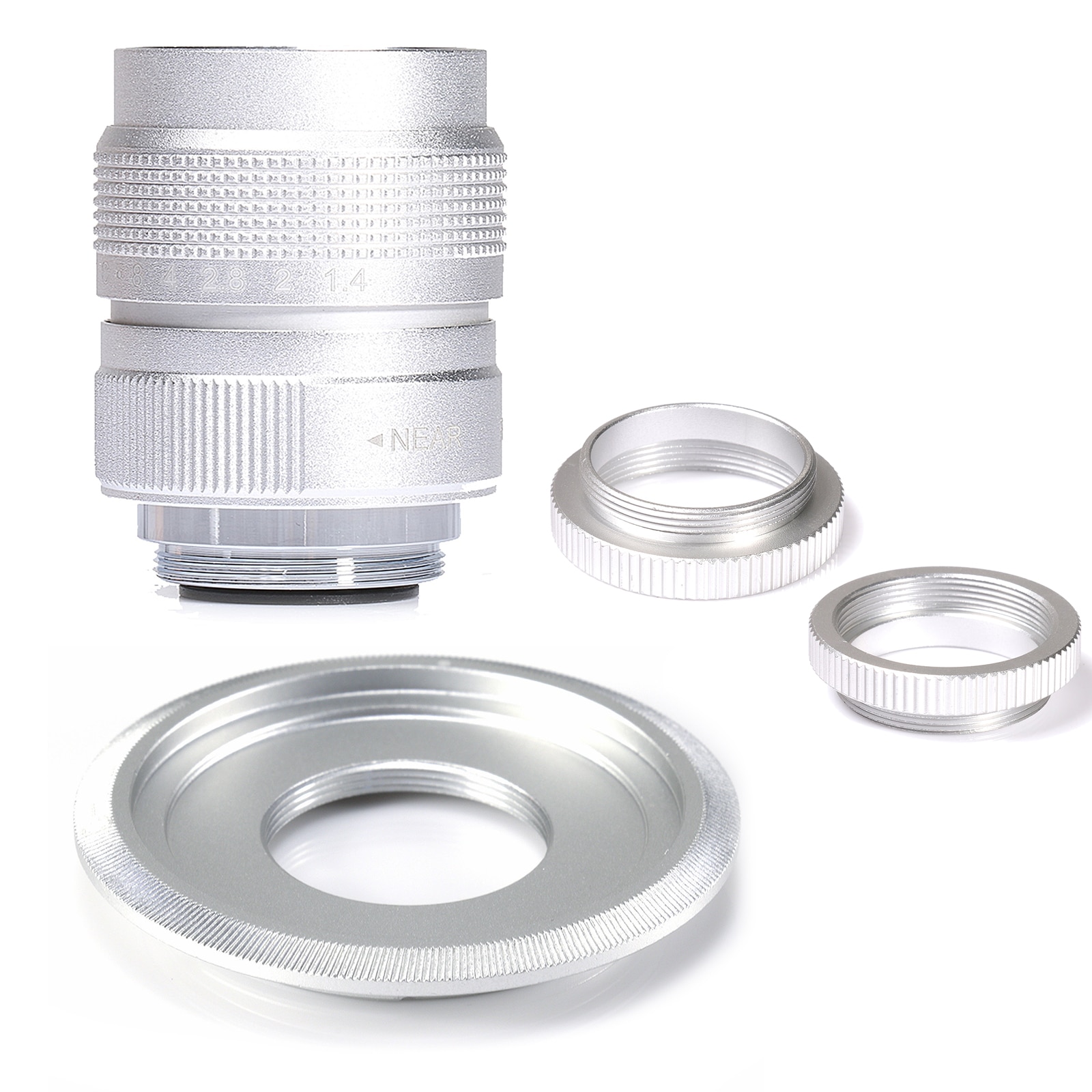 Zilver Fujian 25Mm F/1.4 APS-C Cctv Lens + Adapter Ring + 2 Macro Ring Voor P Anasonic/O Lympus Micro4/3 M4/3 Mirroless Camera