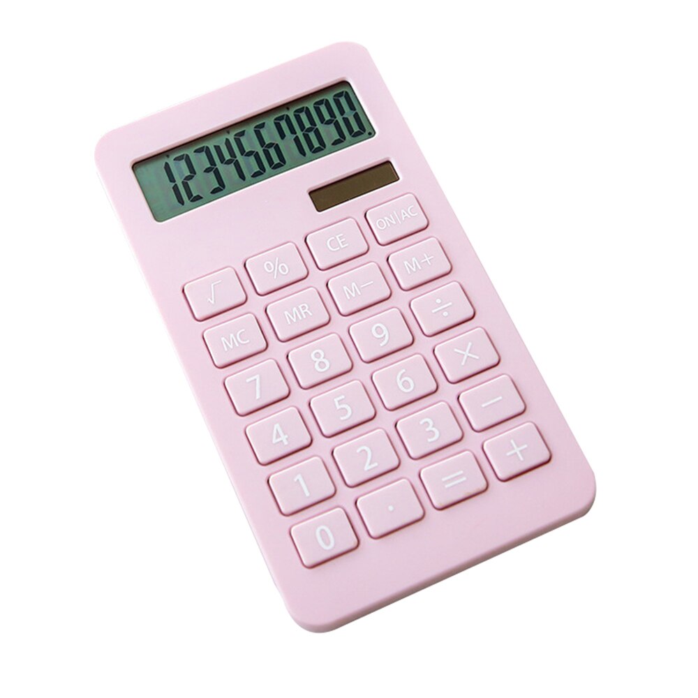 Portable Desk Calculator 10 Digits Display Solar Energy & Button Battery Dual Power Accounting Tool for School Office Supplies: Pink