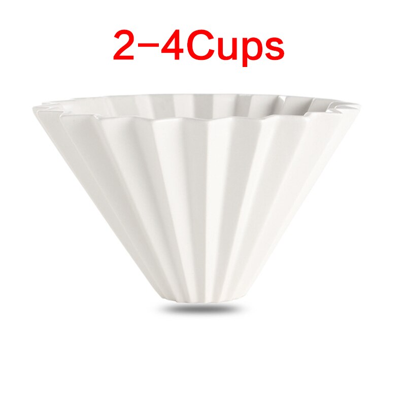 Ceramic Coffee Dripper 1-2Cups 1-4Cups Engine Style Coffee Drip Filter Cup Permanent Pour Over Coffee Maker: 2-4 Cups White