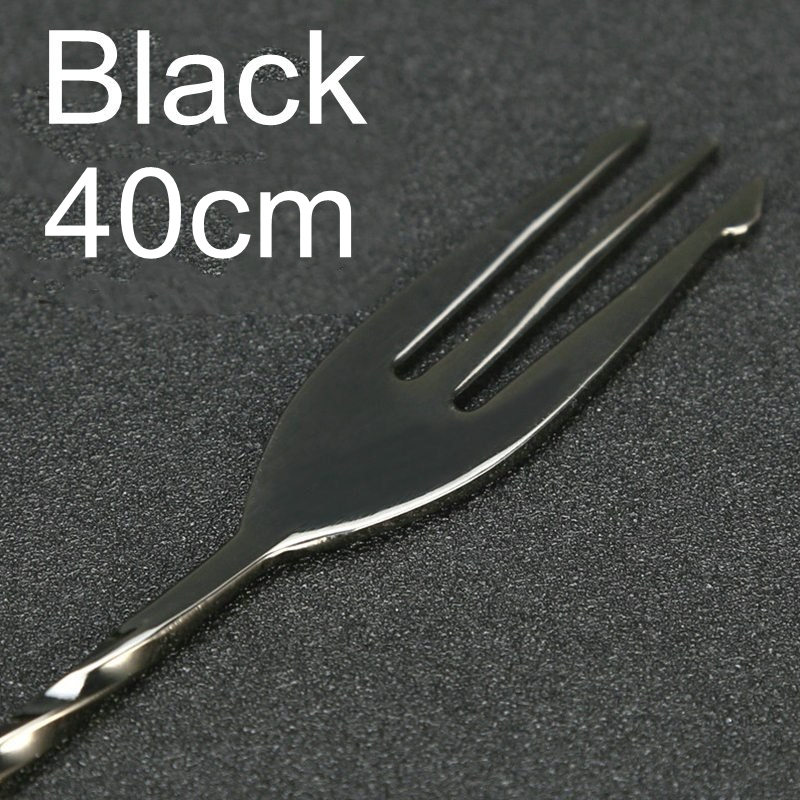 30/40cm cocktailbarskedar 304 barskedar i rostfritt stål med gaffel vriden blandningssked barverktyg: 400mm svarta