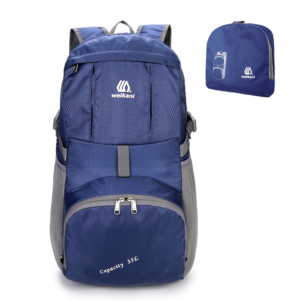 Weikani Waterproof Foldable Backpack Nylon Outdoor Climbing Backpack Sports Folding Bag Men Women Travel Hiking Backpack: Dark Blue