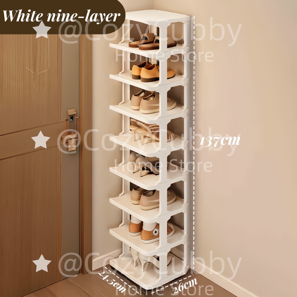 Estante de almacenamiento de zapatos, puerta de esquina de pared de 9 niveles, armario organizador de zapatos DIY estrecho apilable que ahorra espacio para dormitorio doméstico: Caqui oscuro