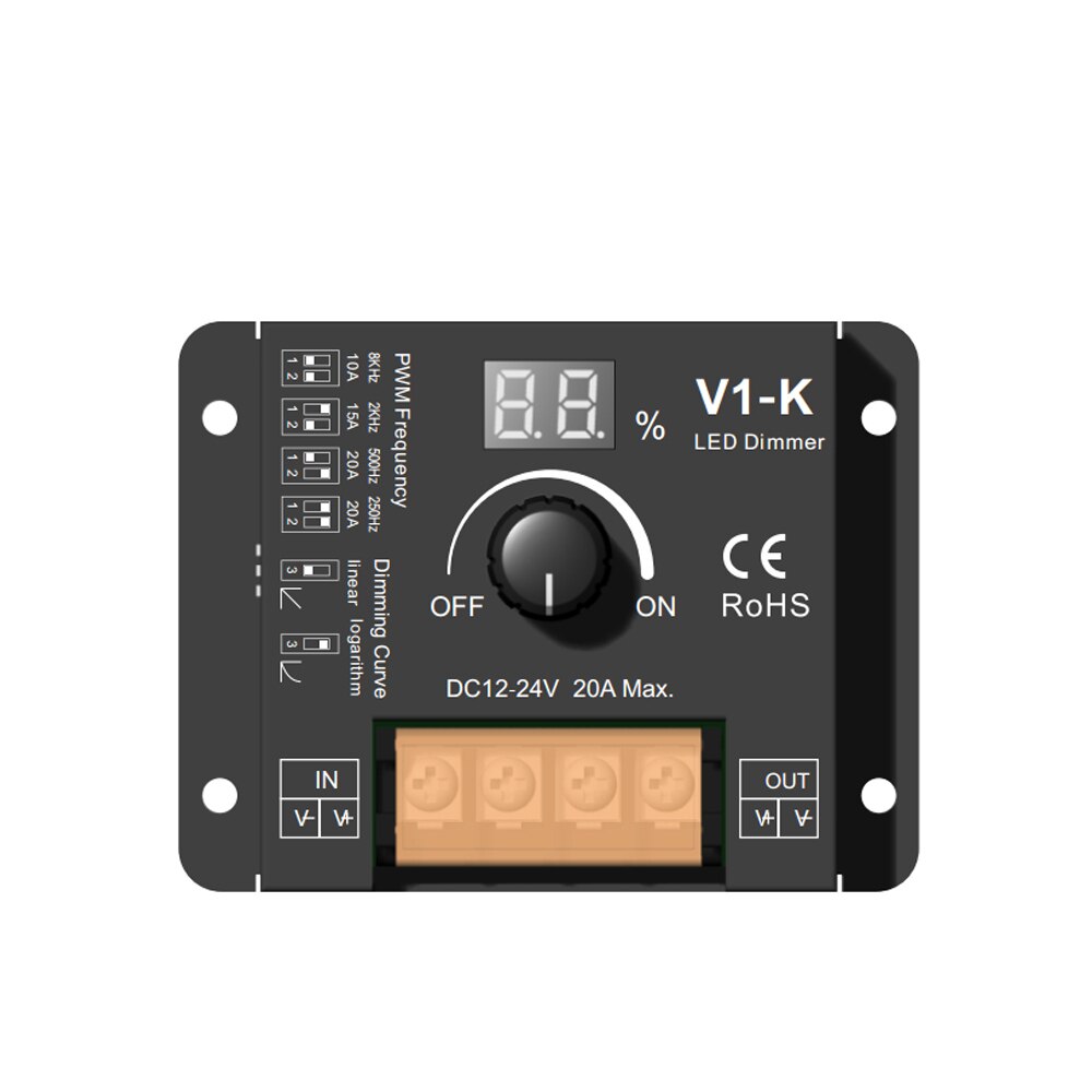 LED Dimmer 12V 24V 20A Rotary PWM Wireless Dimmer Switch Frequency Adjustable Knob LED Strip Dimmer 12 Volt for Lighting V1-K