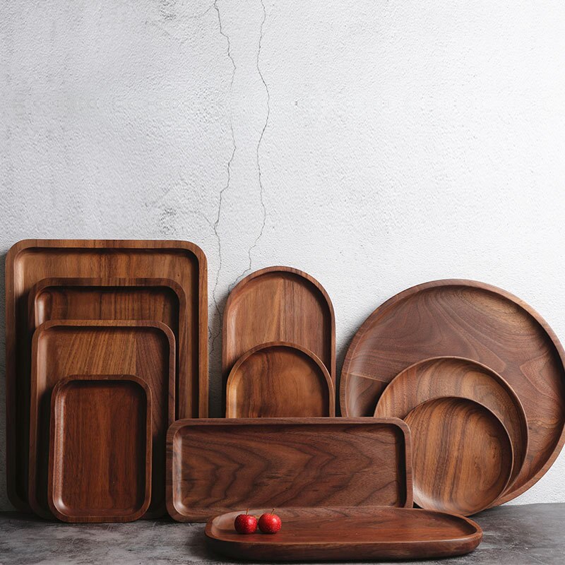 Black Walnut Rectangle Wood Pan Plate Fruit Dishes Saucer Tea Tray Dessert Dinner Bread Wood Plates