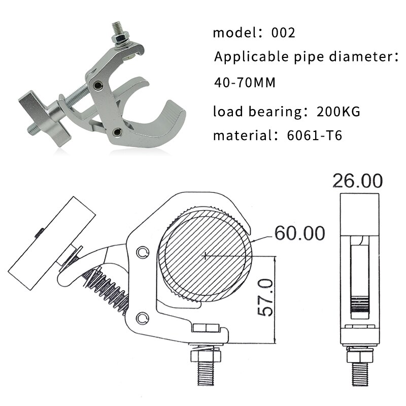 Aluminum Stage Light Fold Hook Loading 200Kg Truss Tube 230W 7R 200W 5R Moving Head Beam Light Fold Clamp Hooks: 031Y