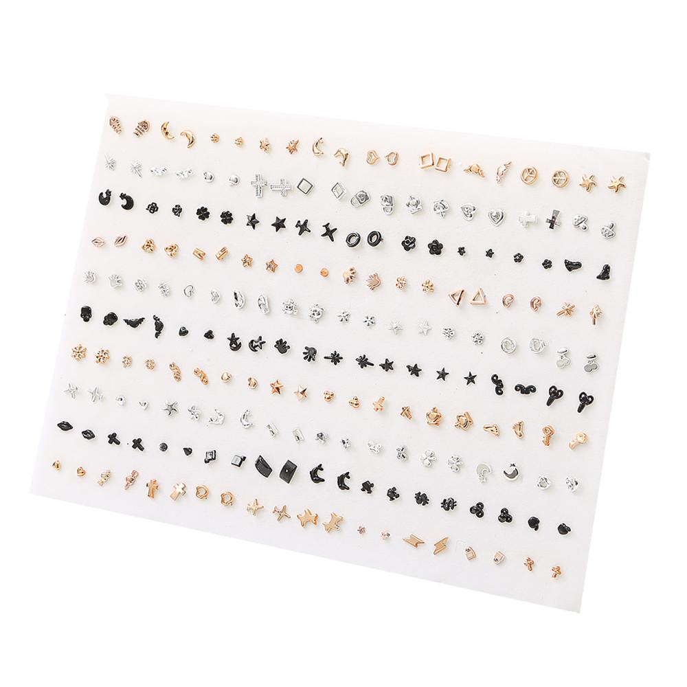 100 Pair/lot Women Small Stud Earrings Set Girl Child Baby Plastic Glue Stick Earring Jewelry Friend Birthday Random Style