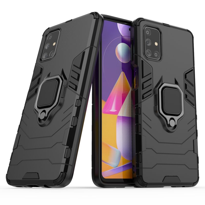 Schokbestendig Case Voor Samsung Galaxy M31S Silicone Hard Pc Armor Telefoon Geval Voor Samsung M31S Magnetische Metalen Ring Bescherming Cover