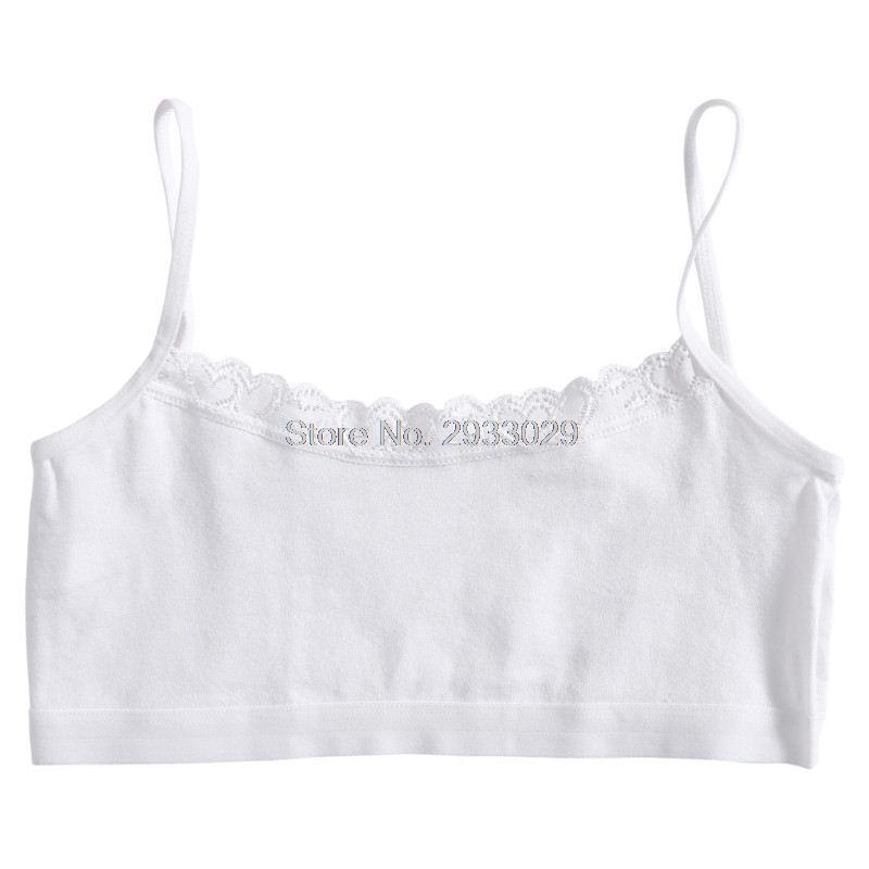 Young Girls Lace Bra Puberty Teenage Soft Cotton Underwear Training Bra Clothing: White