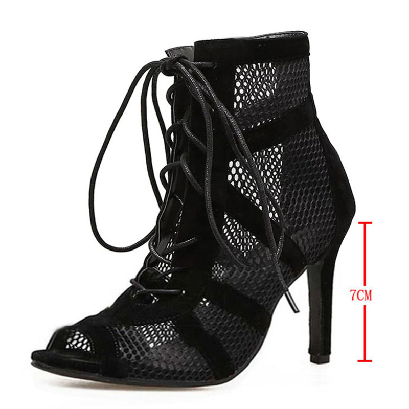 Zapatos negros sexis con cordones cruzados para mujer, cómodos tacones finos de , sandalias de baile con punta abierta, zapatos de tacón calados con correa en el tobillo
