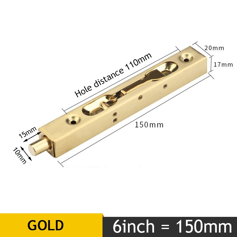 KAK 4/6/8/10 inch Stainless Steel Hidden Door Bolt Security Guard Door Latch Sliding Door Lock Bathroom Bolt Dust Proof Hardware: Gold 6inch
