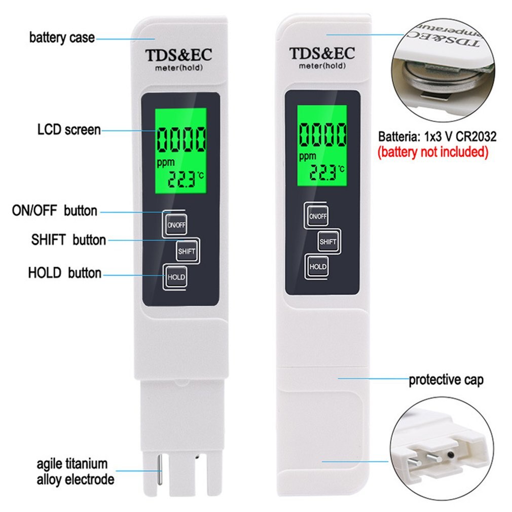 2 pces digital 0.0-14.0 medidor de ph tester 0-9990ppm digital tds ec lcd conjunto de filtro de aquário de pureza de água ppm