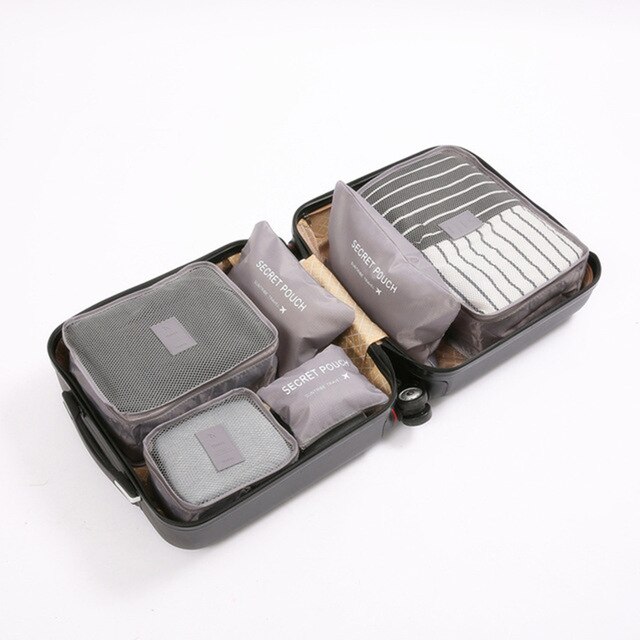 6Pcs/set Travel Luggage Storage Bags Suitcase Packing Set Portable Waterproof Clothes Baggage Cube Cases Organizer bag in bag: Gray