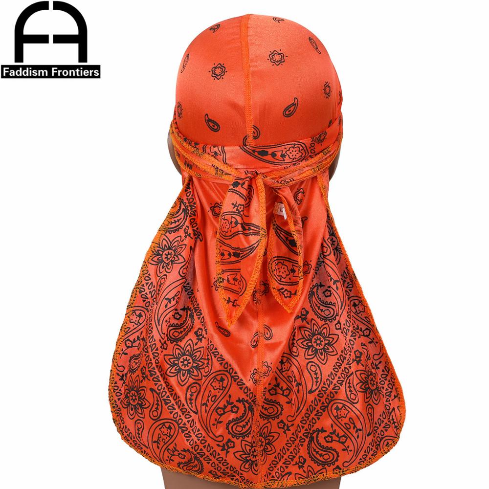 Men Silk Durag Paisley Printing Silky Durags Bandanas for Men Long Straps Headwear Head Scarf Wave Cap Headwrap Durags: Orange