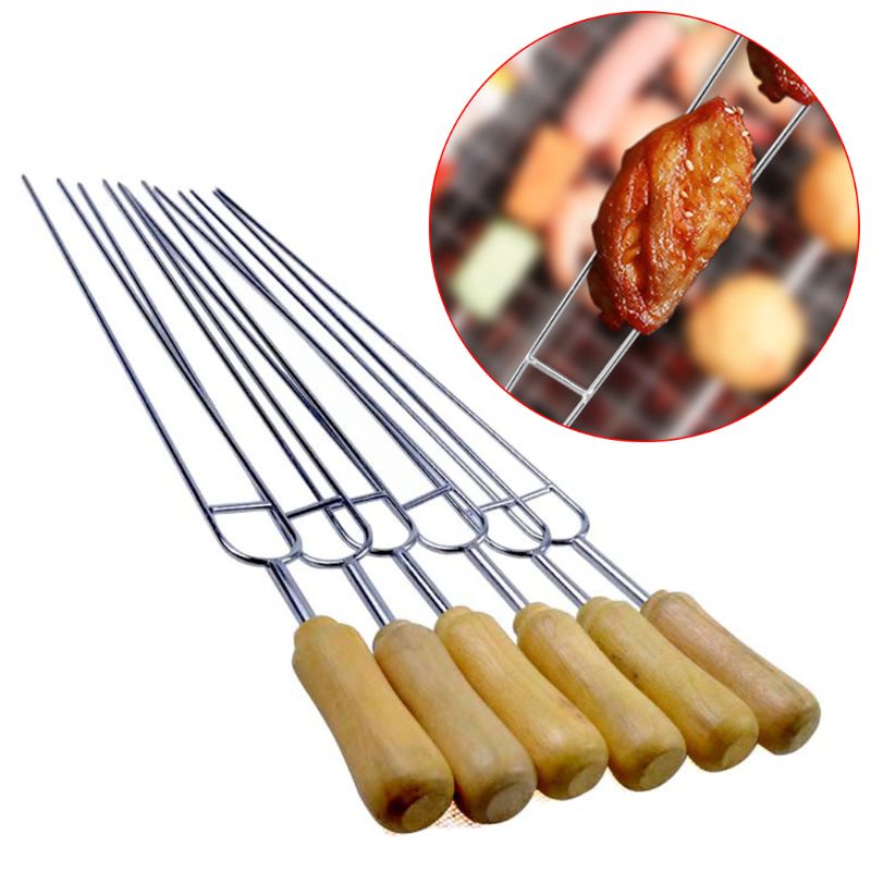 6pcs Stainless Steel U-Shaped Barbecue Brazing Fork Needle BBQ Grilling Skewers