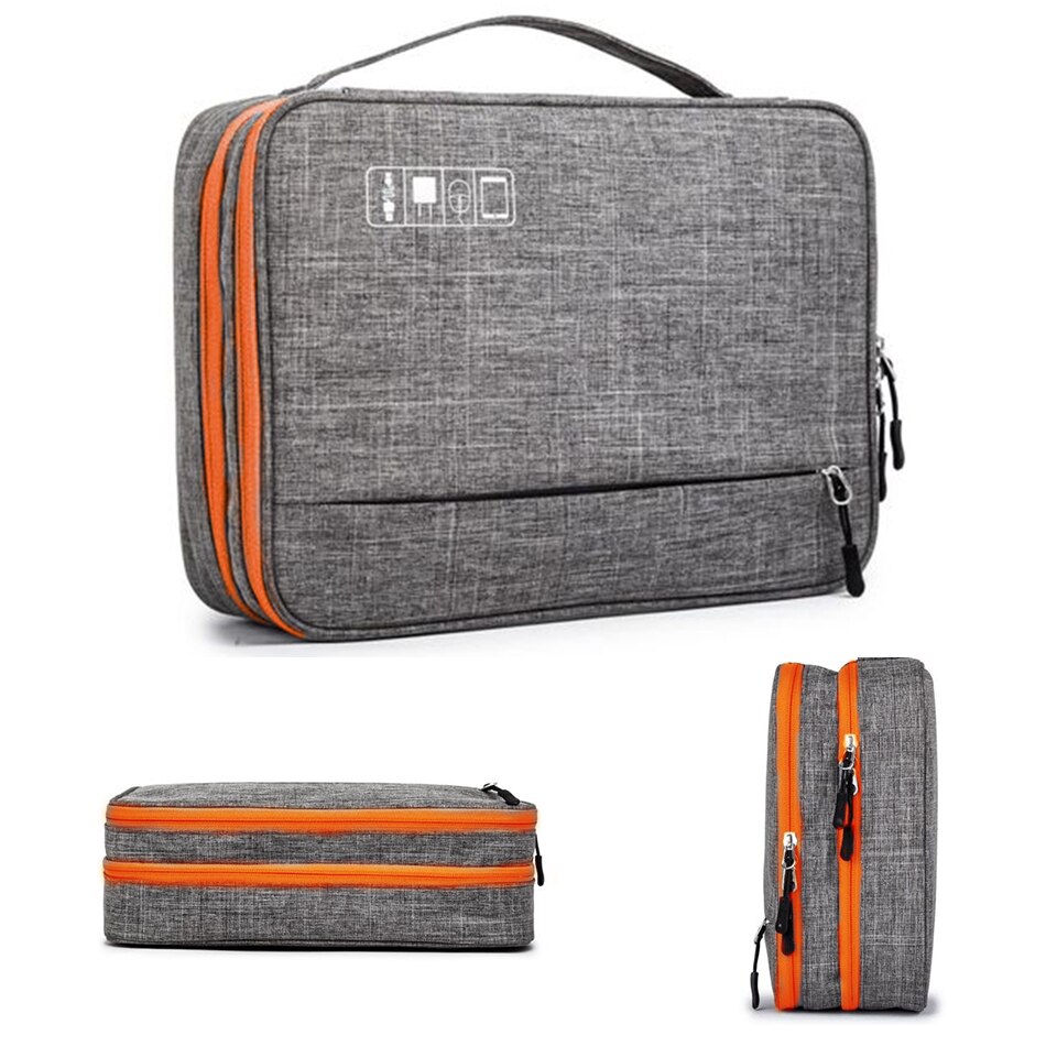 Bolsa de almacenamiento de accesorios electrónicos de doble capa habitación separada y tiras de separación estuche organizador portátil para iPad, discos duros, Cables,