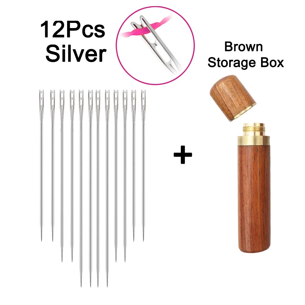 12Pcs/set Elderly Stainless Steel Needle-side Hole Blind Needle Household Sewing Hand Sewing Needles Threading Apparel Sewing: Silver B Set  1