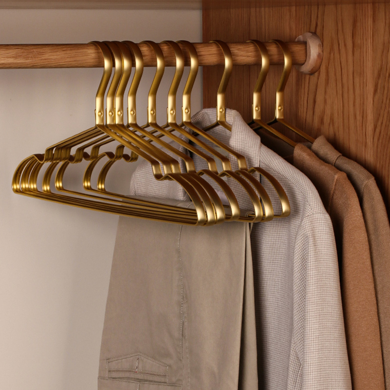 10Pcs Matte Gold Hanger Kleren Paard Aluminiumlegering Droogrek Anti-Slip Jurk Handdoek Hangers Kledingkast Space Saver organizer