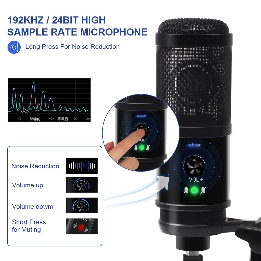 Desk Usb Microphone For Computer 192Khz/24Bit Condenserder Podcast Microphone Pc Usb Streamer Mic For Singing Recording Gaming