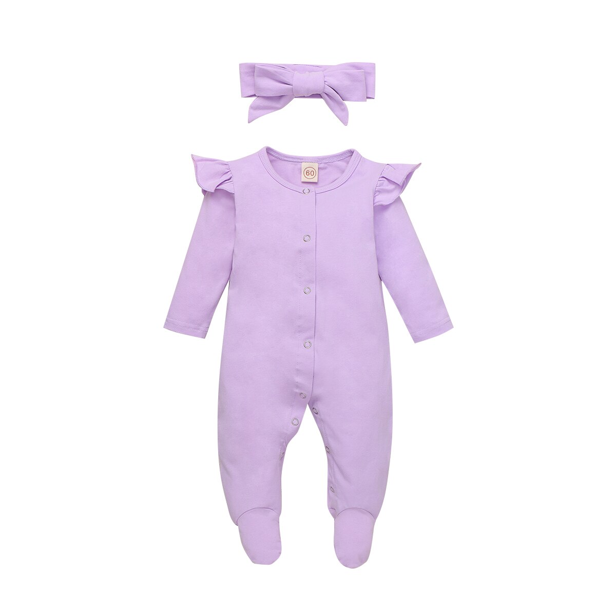 Mono liso de manga larga para bebé y niña, mono con cuello redondo y apertura por botón frontal de una pieza, Color vino, rojo, rosa y púrpura: Púrpura / 12 meses