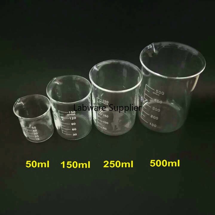 4 stks/set 50/150/250/500ml Bekerglas voor Laboratoriumtests, maatbeker Volumetrische Glaswerk voor Lab Experimenten