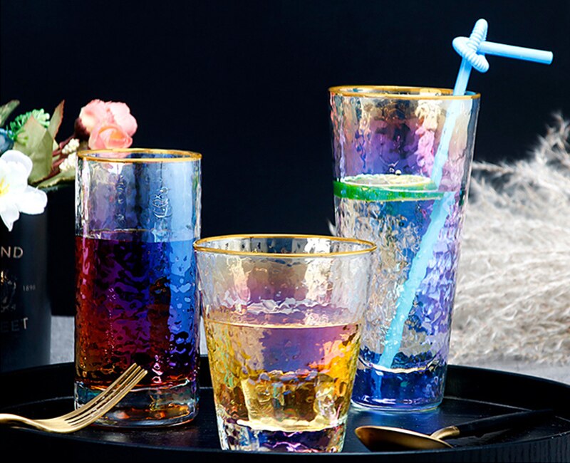 Set van  of 2-280ml/450ml veelkleurige waterglazen met gouden rand voor thuiskantoor, ochtendsap, drinkglazen, -92 glazen